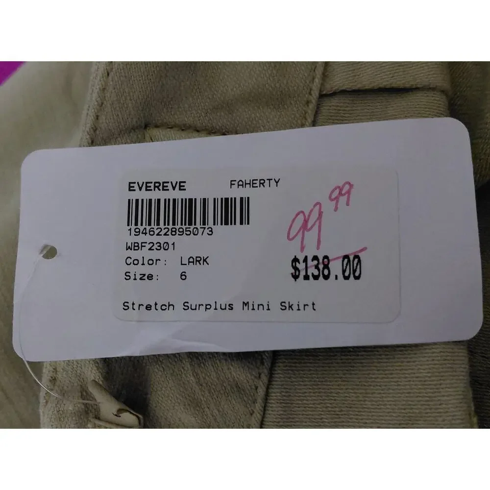 NWT Faherty Aurelia Beige Stretch Utility Pocket Mini Skirt Women Size 6